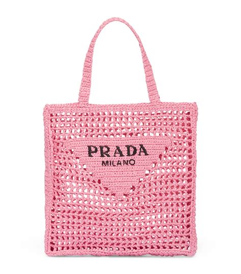 pink crochet prada bag|Prada brown leather tote bag.